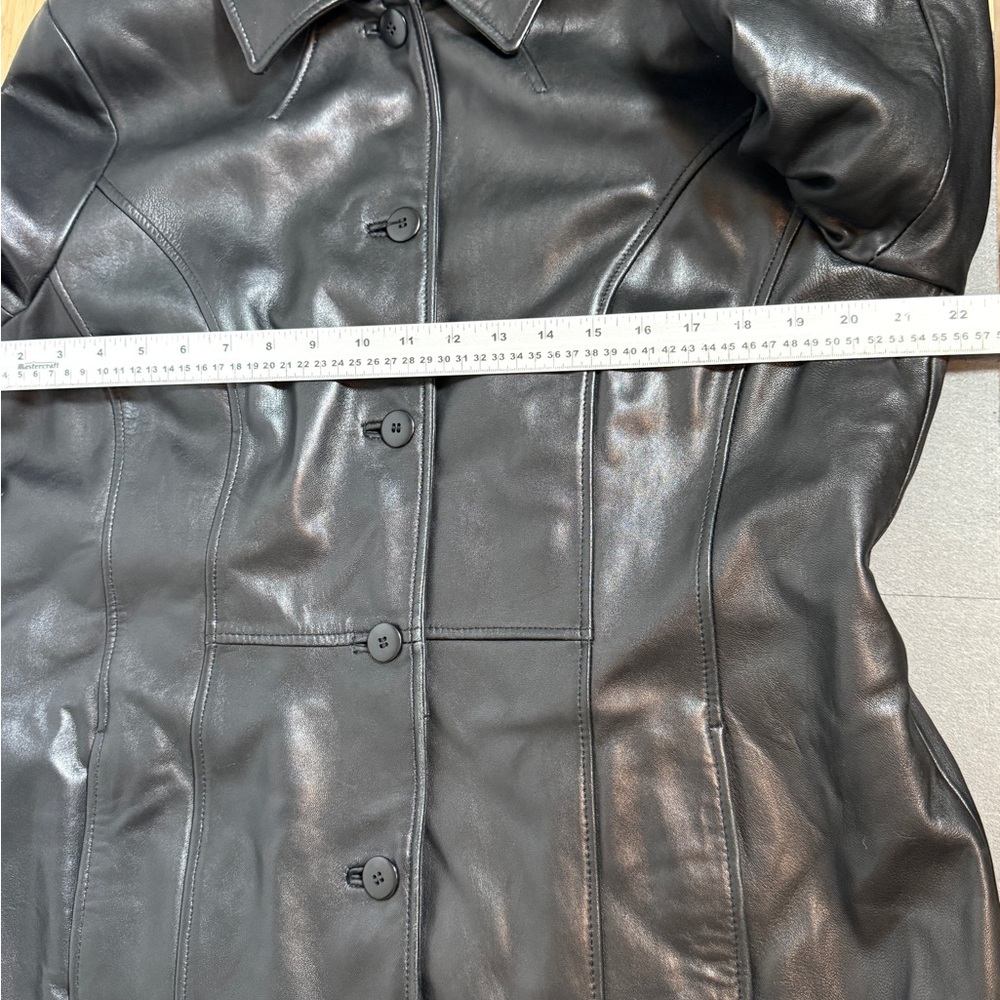 🧥 Danier Black Genuine Leather Mid-Length Coat Women's Large - Picture 8 of 11